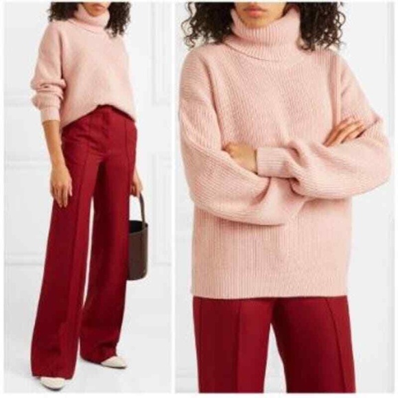 Tory Burch Pink Ribbed Cashmere/Wool Blend Turtleneck Sweater - Picture 1 of 7